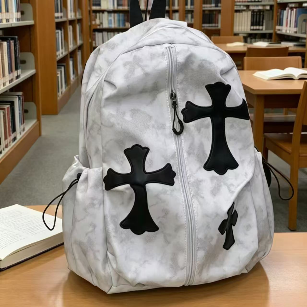 Cross-pattern bag Chrome retro tie-dye printed cross backpack trendy schoolbag leisure travel