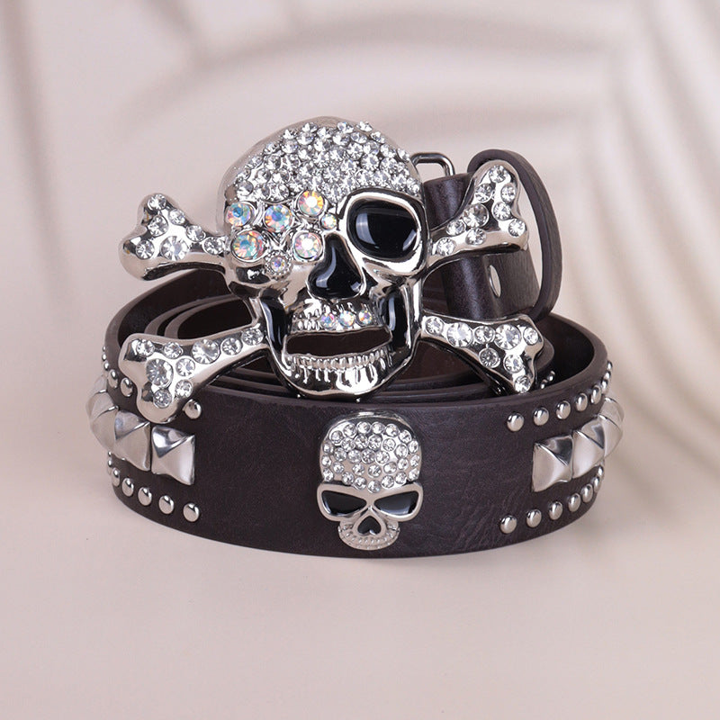 Hip-hop punk rhinestone belt skull punk style dark style