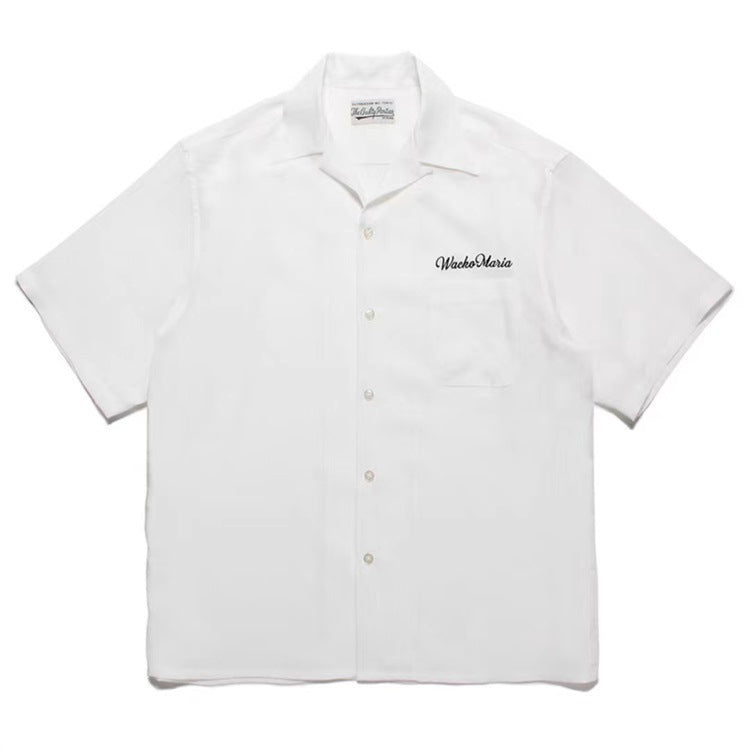 GUILTYPARTIES TIGER Shirts 24ss solid-color embroidered cursive Hawaiian rayon short-sleeved shirt