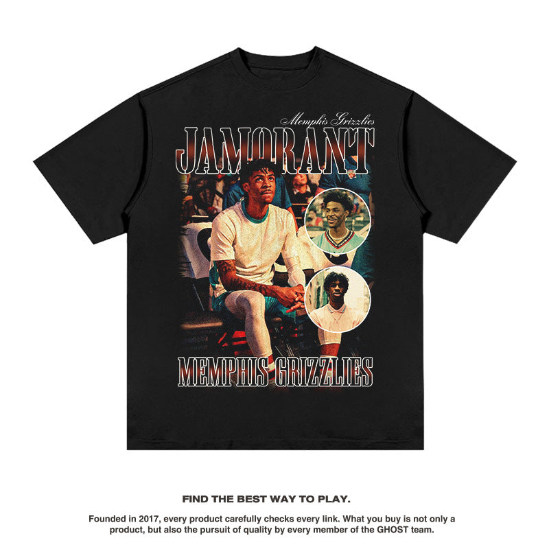 Nba T Shirt Summer Vintage Print Short Sleeves T-shirt Heavy Cotton Washed Distressed Top for Men High-quality pure cotton comfortable and trendy clothing