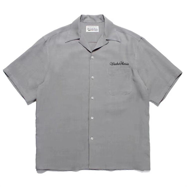 GUILTYPARTIES TIGER Shirts 24ss solid-color embroidered cursive Hawaiian rayon short-sleeved shirt