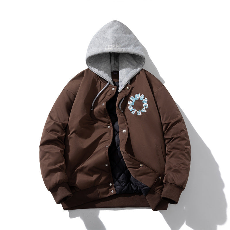 Men Vintage Jackets Stand-up Collar Embroidered Baseball Clothing Single-breasted Cotton Clothing