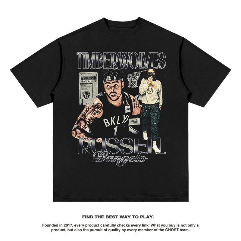 Nba T Shirt Printed Short-Sleeved T-shirt Street Washed Distressed High-quality pure cotton comfortable and trendy clothing