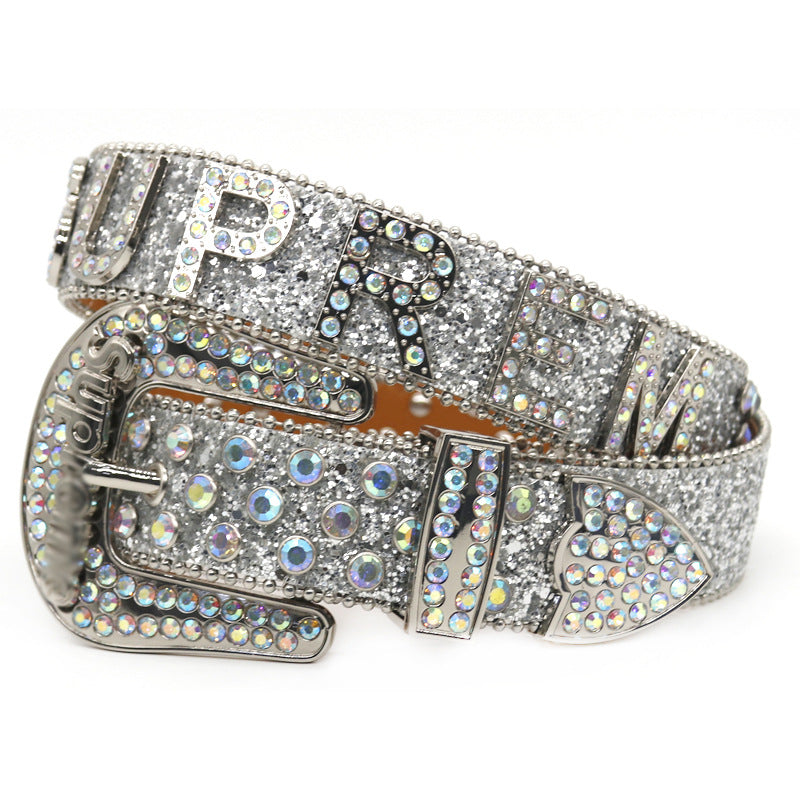 Hip-hop punk rhinestone belt lettersupreme belt