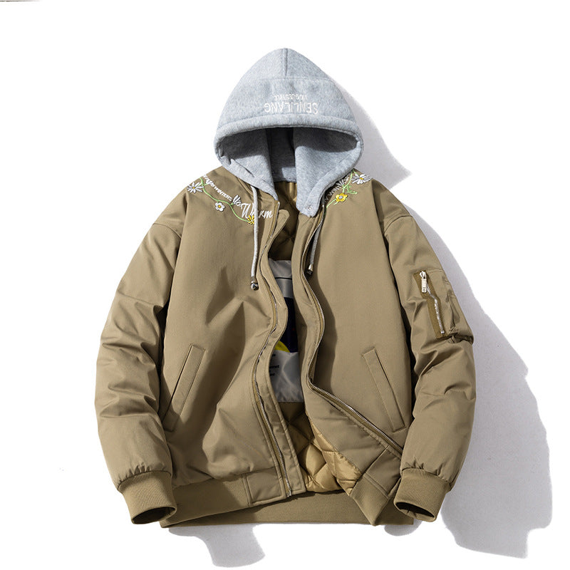 Men Vintage Jackets Thickened baseball jersey Simple embroidery Couple trendy stand-up collar jacket