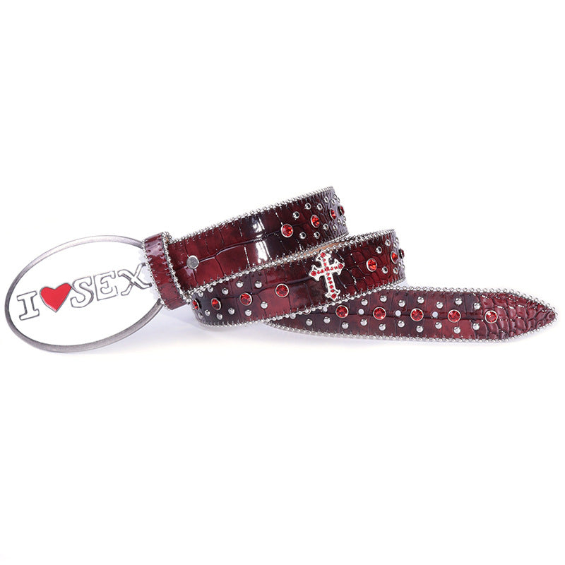 Hip-hop punk rhinestone belt heart plate buckle