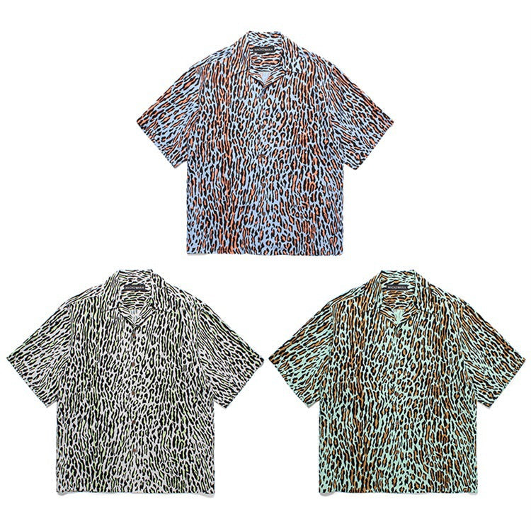 GUILTYPARTIES TIGER Shirts Leopard Rayon Hawaiian Short Sleeve Shirt Beach Shirt Men