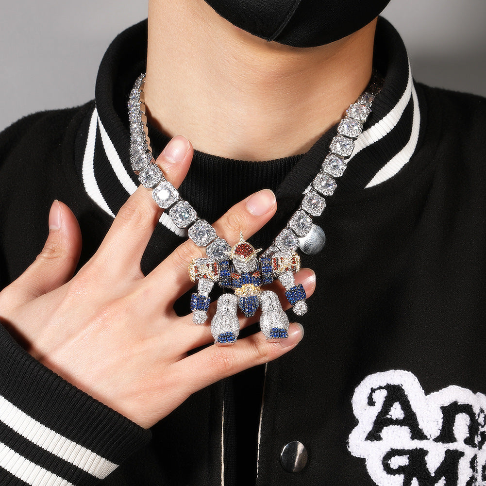 Jewelry Dragon Warrior Pendant Necklace Copper Micro-Inlaid Zirconia Hip Hop Necklace Armament Spectrum Far East