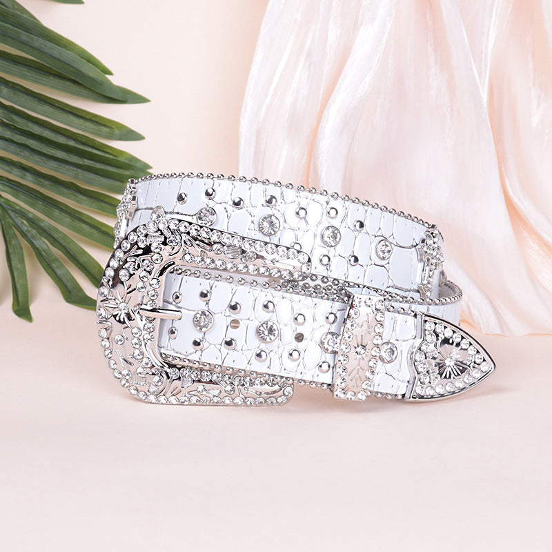 Hip-hop punk rhinestone belt snake pattern diamond