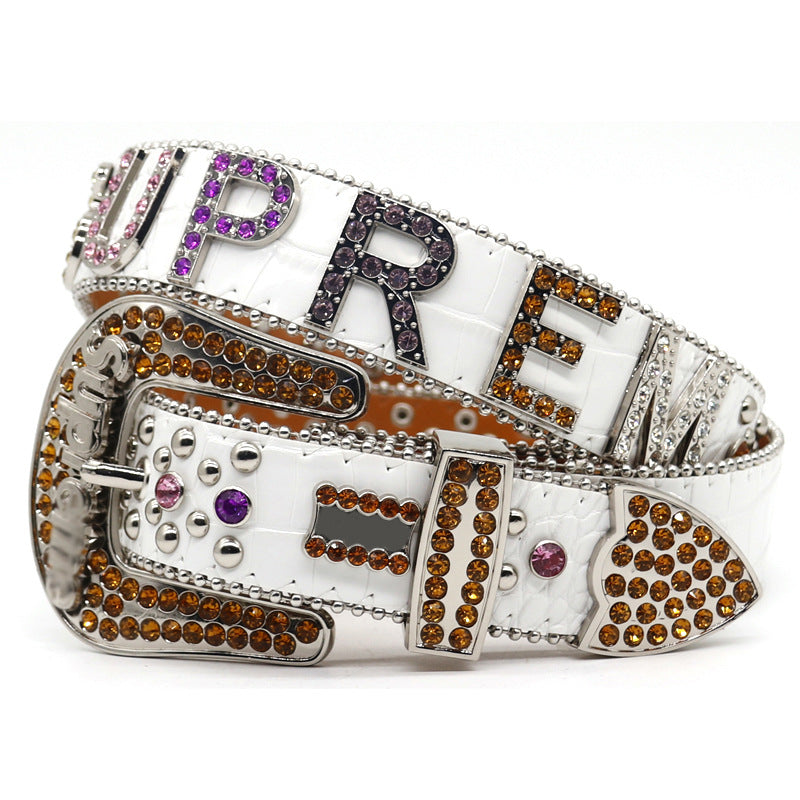 Hip-hop punk rhinestone belt punkletter surprise belt