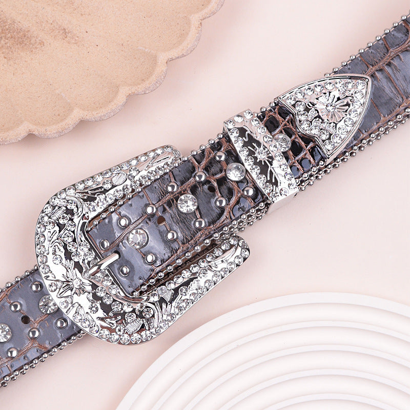 Hip-hop punk rhinestone belt snake pattern diamond