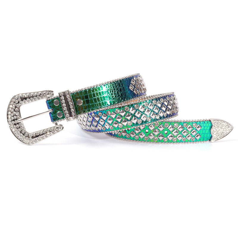 Hip-hop punk rhinestone belt square nail decoration punk style