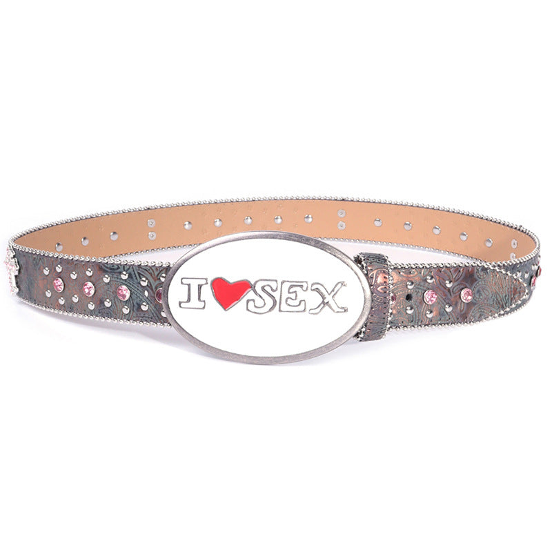 Hip-hop punk rhinestone belt heart plate buckle