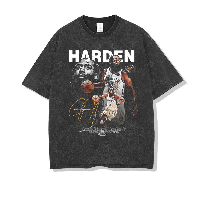 Nba T Shirt James Printed Short-Sleeved T-shirt Heavy Washed Distressed Male and Female Trendy Brand Top High-quality pure cotton comfortable and trendy clothing