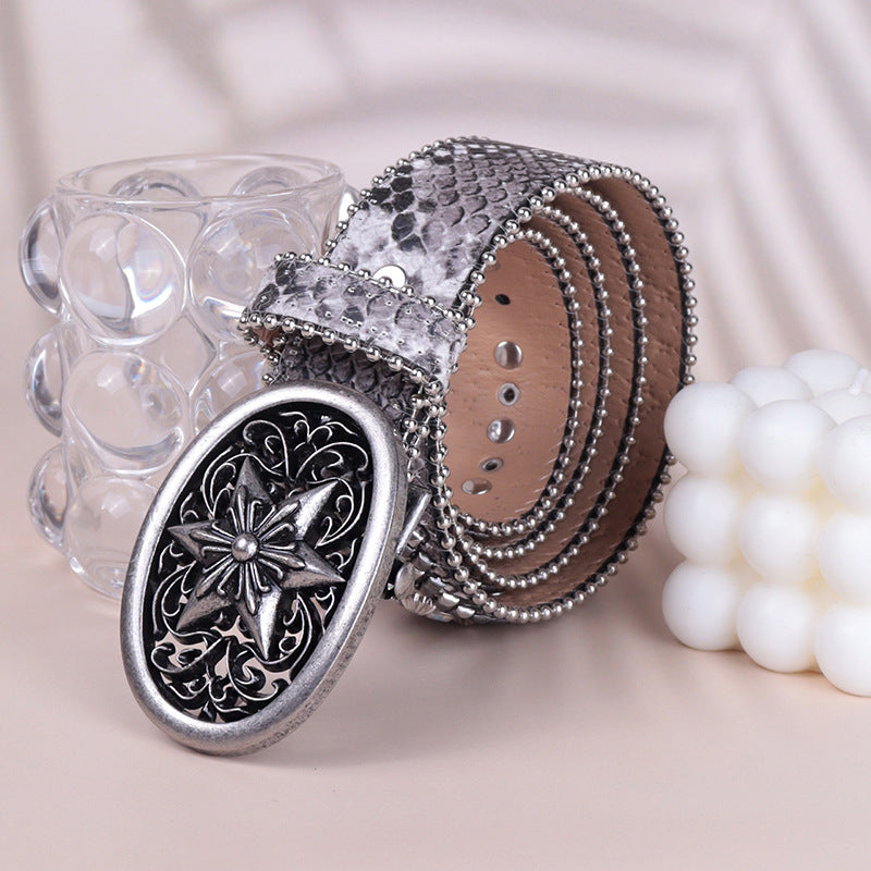 Hip-hop punk rhinestone belt y2kretro snake pattern plate buckle inlaid with diamonds