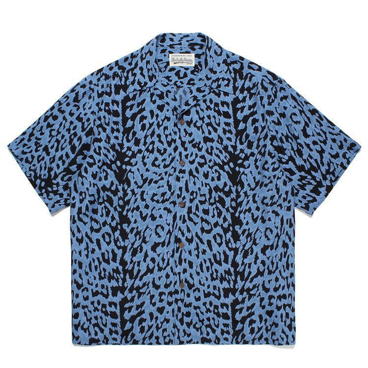 GUILTYPARTIES TIGER Shirts 23SS LEOPARD OPEN Leopard print Hawaiian short-sleeved shirt men