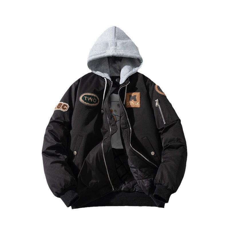 Mens Vintage Jackets Baseball Jacket Hooded Flight Suit Cotton Jacket