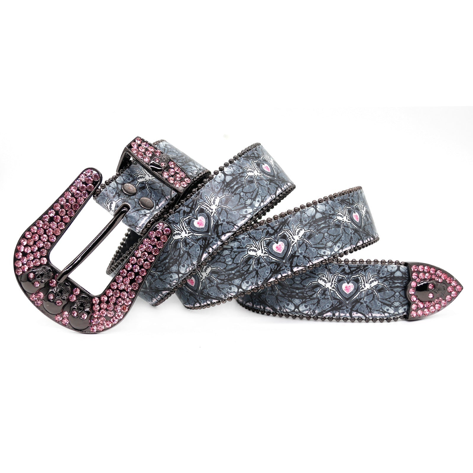 Hip-hop punk rhinestone belt skull alloy pin buckle