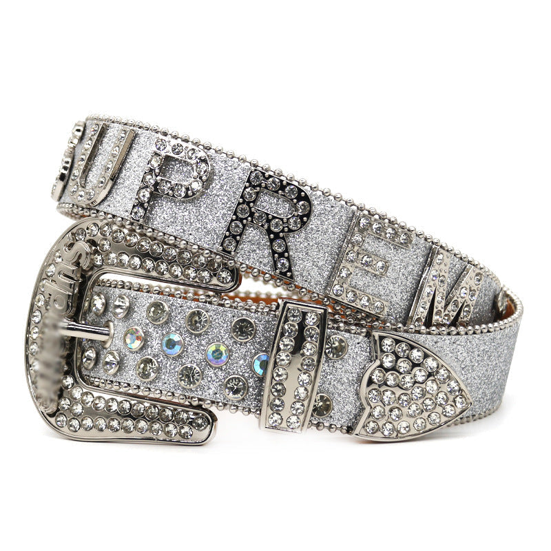 Hip-hop punk rhinestone belt lettersupreme belt