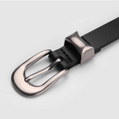 American vintage-style leather belt cleanfit niche silver buckle fine glossy belt fashion high-end style versatile black decorative jeans belt