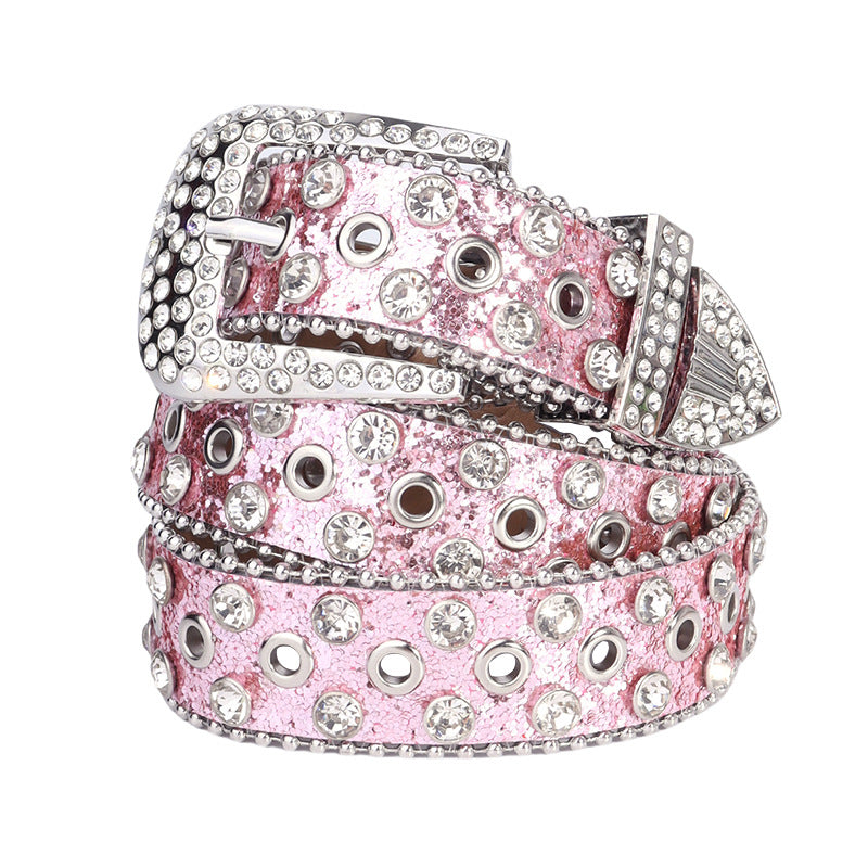 Hip-hop punk rhinestone belt with multiple air eyelet decoration