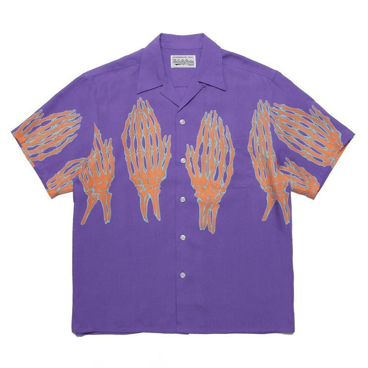 GUILTYPARTIES TIGER Shirts 21ss Limited Ghost Hand, Ghost Claw Print, Hawaiian Short Sleeve Shirt Men