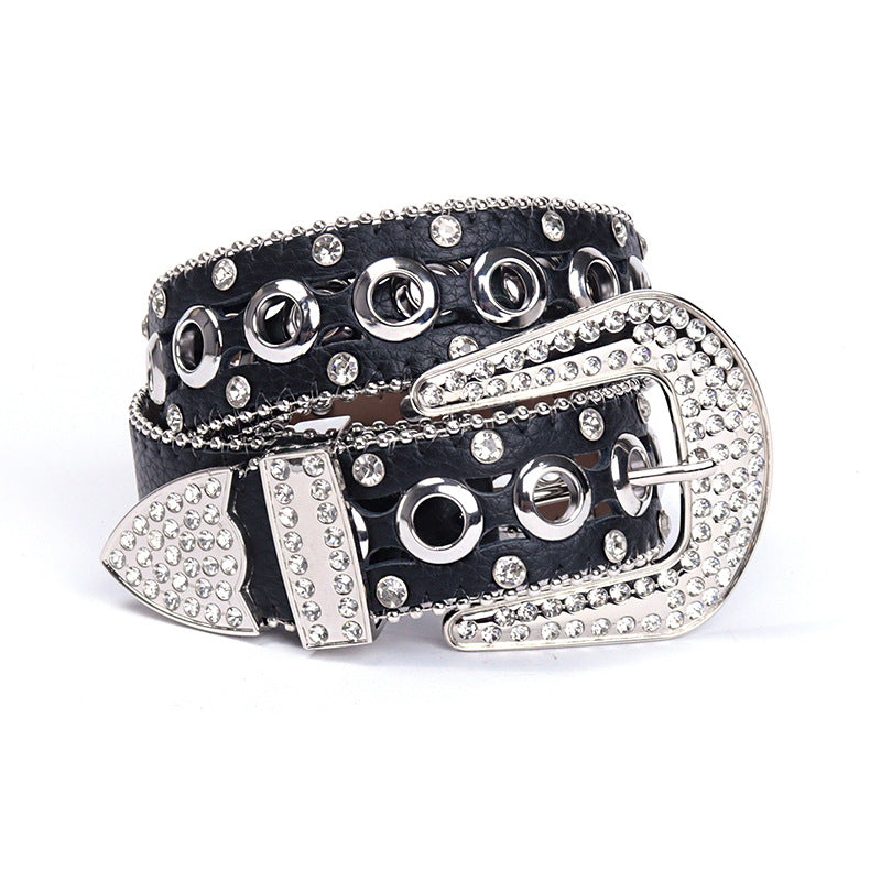 Hip-hop punk rhinestone belt y2k pu leather
