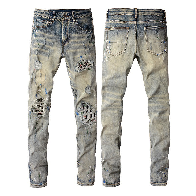 AM Jeans Graffiti Hole & Patch Stretch Slim Fit #883