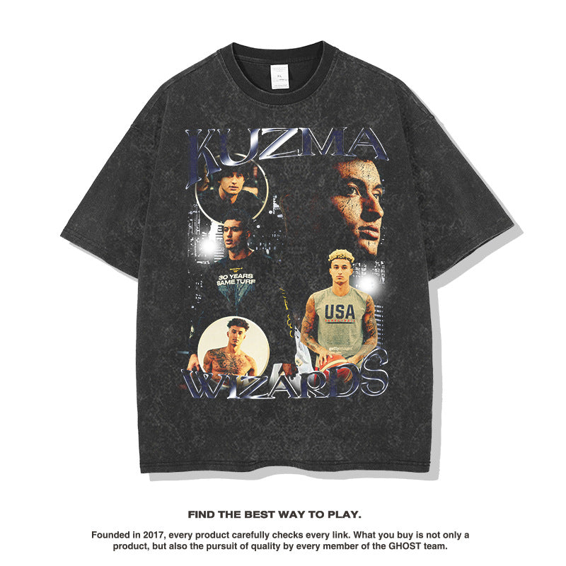 Nba T Shirt Kuzma European and American High Street Short Sleeve T-shirt Top American Street Loose Men and Women High-quality pure cotton comfortable and trendy clothing
