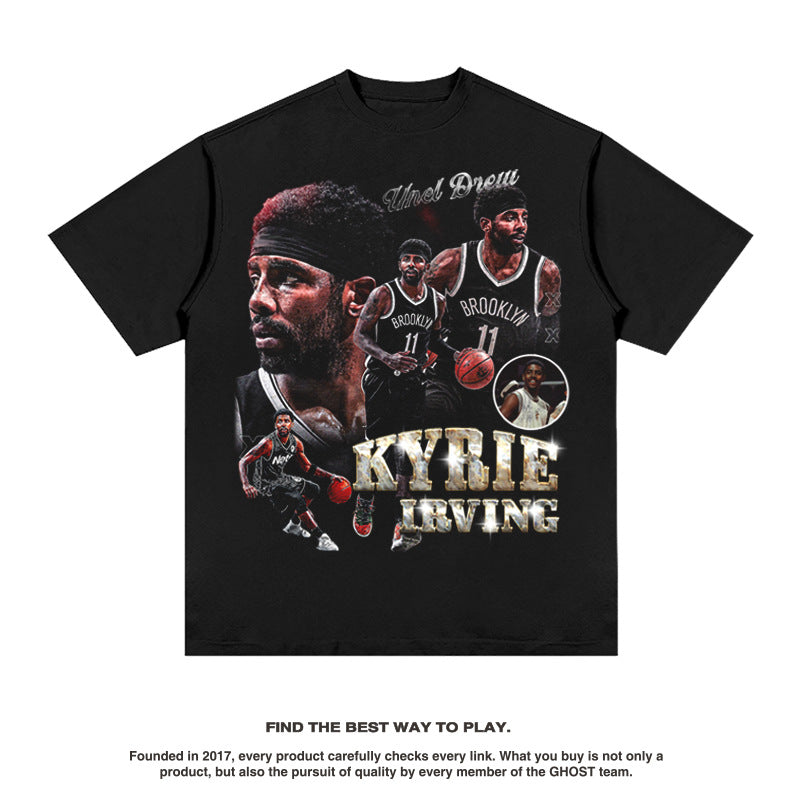 Nba T Shirt Printed Short-Sleeved T-shirt European and American High Street Fashion Brand Washed Old Men High-quality pure cotton comfortable and trendy clothing