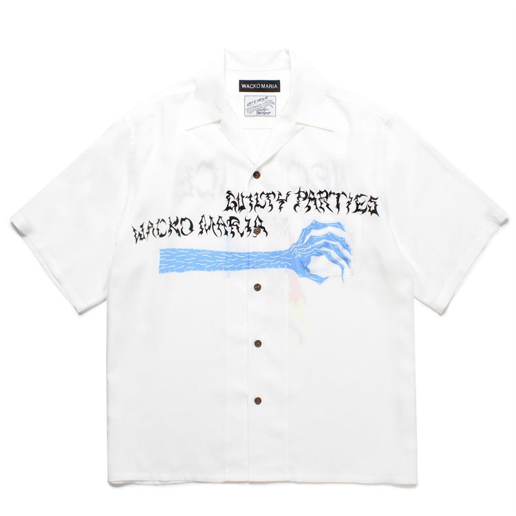GUILTYPARTIES TIGER Shirts Ghost Graffiti Hairy Hand Illustration Hawaiian Short Sleeve Shirt