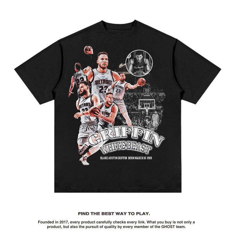 Nba T Shirt Printed T-shirt European and American High Street Short Sleeve Loose High-quality pure cotton comfortable and trendy clothing