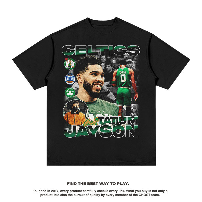 Nba T Shirt Star Tatum Green Army Printed Short Sleeve T-shirt American Style High-quality pure cotton comfortable and trendy clothing