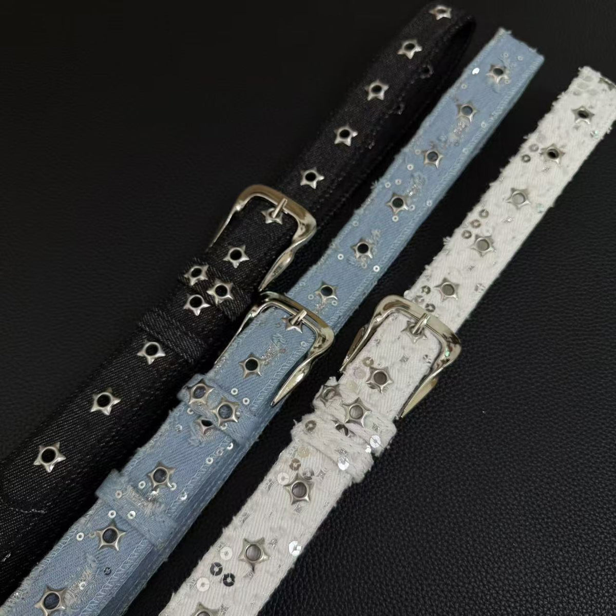 American vintage-style leather belt retro star rivet free punching belt belt belt y2k niche personality men's and women's versatile jeans belt