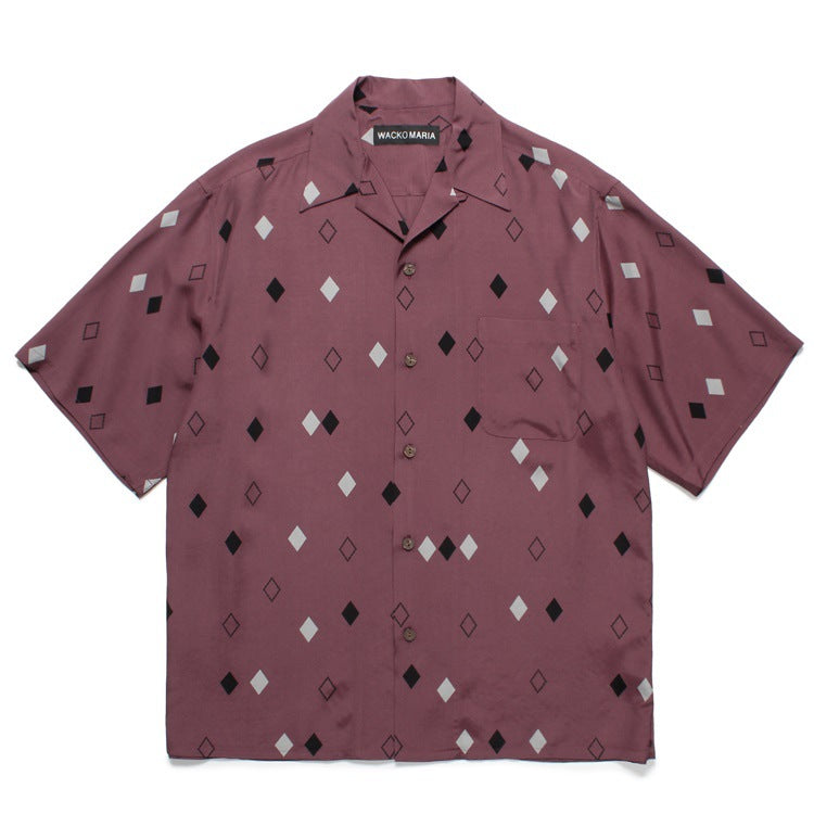 GUILTYPARTIES TIGER Shirts square pattern print rayon Hawaiian short-sleeved shirt beach shirt