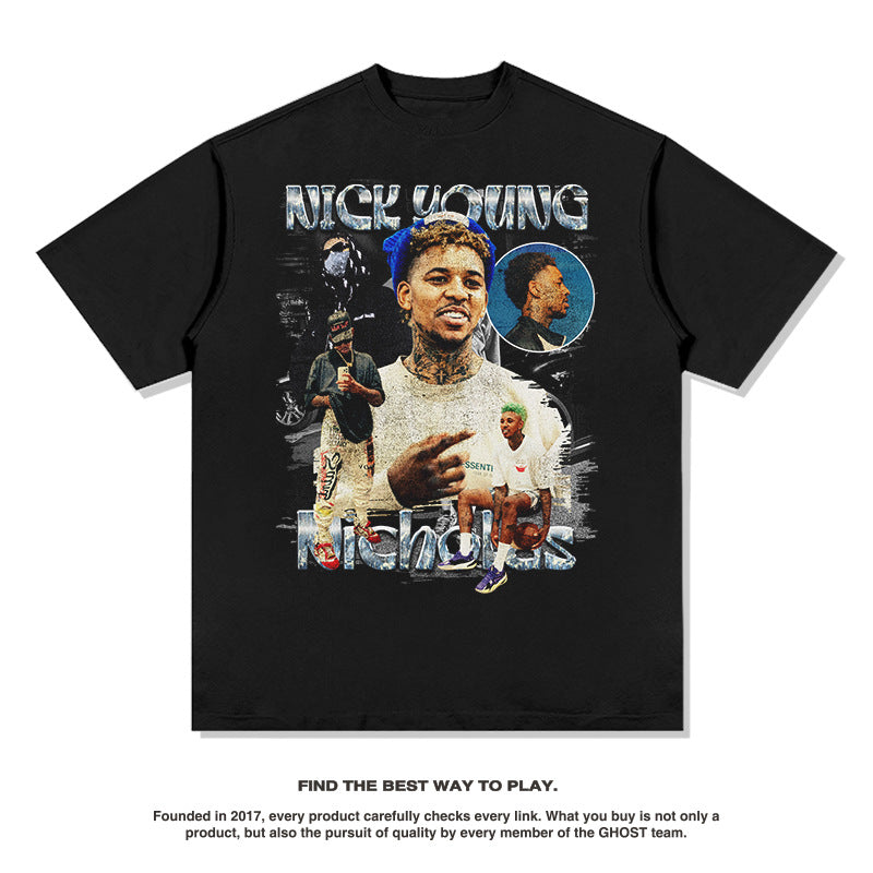 Nba T Shirt Short Sleeve T-shirt Street round Neck Top Washed High-quality pure cotton comfortable and trendy clothing