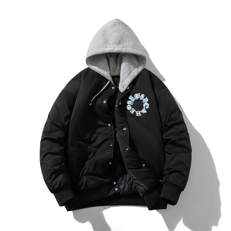Men Vintage Jackets Stand-up Collar Embroidered Baseball Clothing Single-breasted Cotton Clothing
