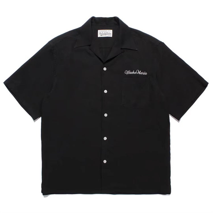 GUILTYPARTIES TIGER Shirts 24ss solid-color embroidered cursive Hawaiian rayon short-sleeved shirt