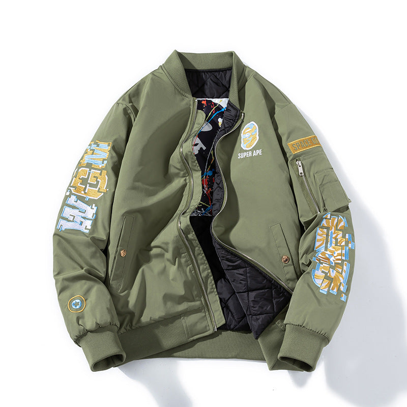 Men's Bomber Jacket MA-1 Winter Thickness available cotton-padded jacket Spring/Autumn/Winter Air Force Bomber Jacket Men's and Women's Shark Embroidery