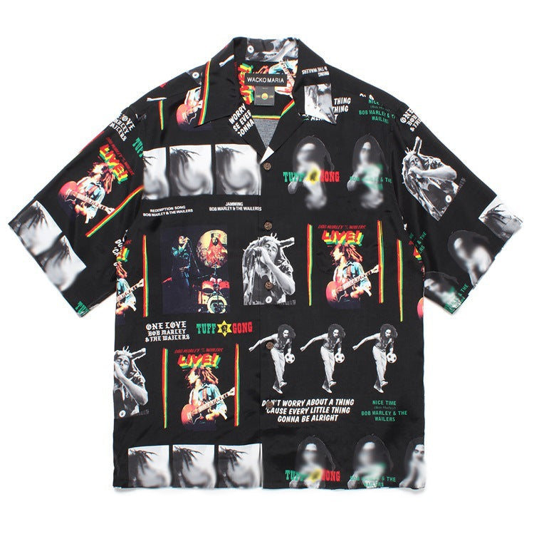 GUILTYPARTIES TIGER Shirts 24AW BOB MARLEY, Embroidered Hawaiian Short Sleeve Shirt Men