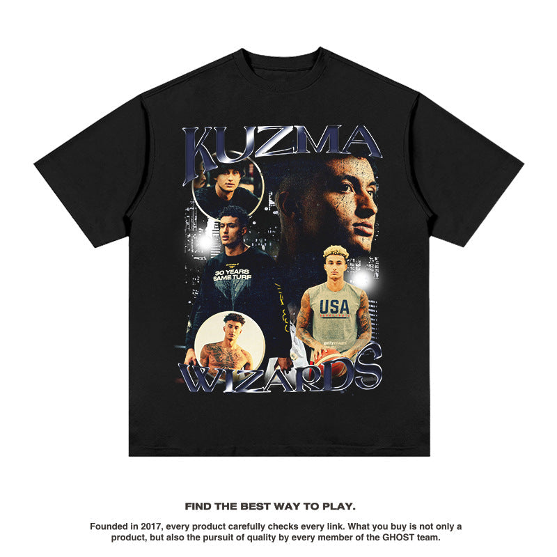 Nba T Shirt Kuzma European and American High Street Short Sleeve T-shirt Top American Street Loose Men and Women High-quality pure cotton comfortable and trendy clothing