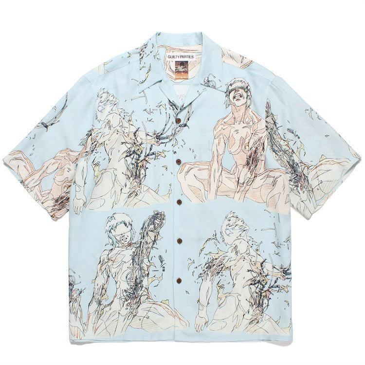 GUILTYPARTIES TIGER Shirts 23SS Ghost in the Shell print Hawaiian short-sleeved shirt men