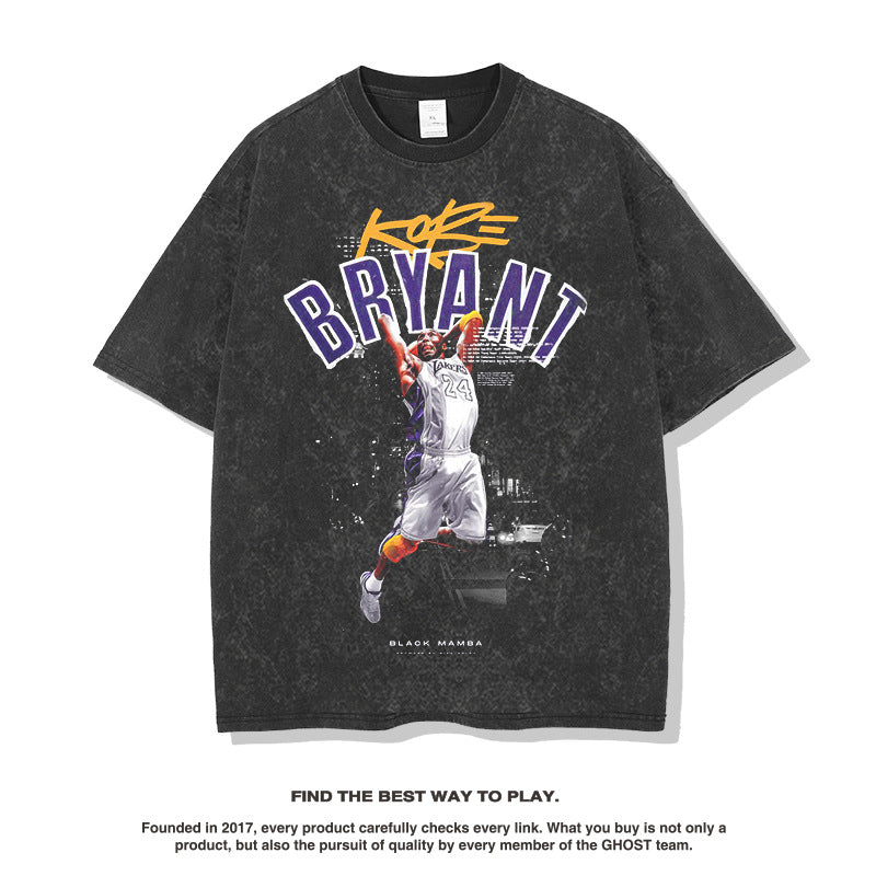 Nba T Shirt Kobe Short-Sleeved T-shirt Fashion Brand Loose Heavy round Neck Men and Women High-quality pure cotton comfortable and trendy clothing