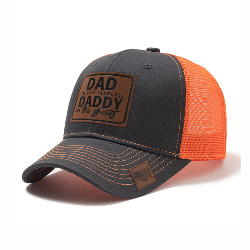 Trendy flat brimmed snapback hatsleather label letter spring summer mesh hat sunshade