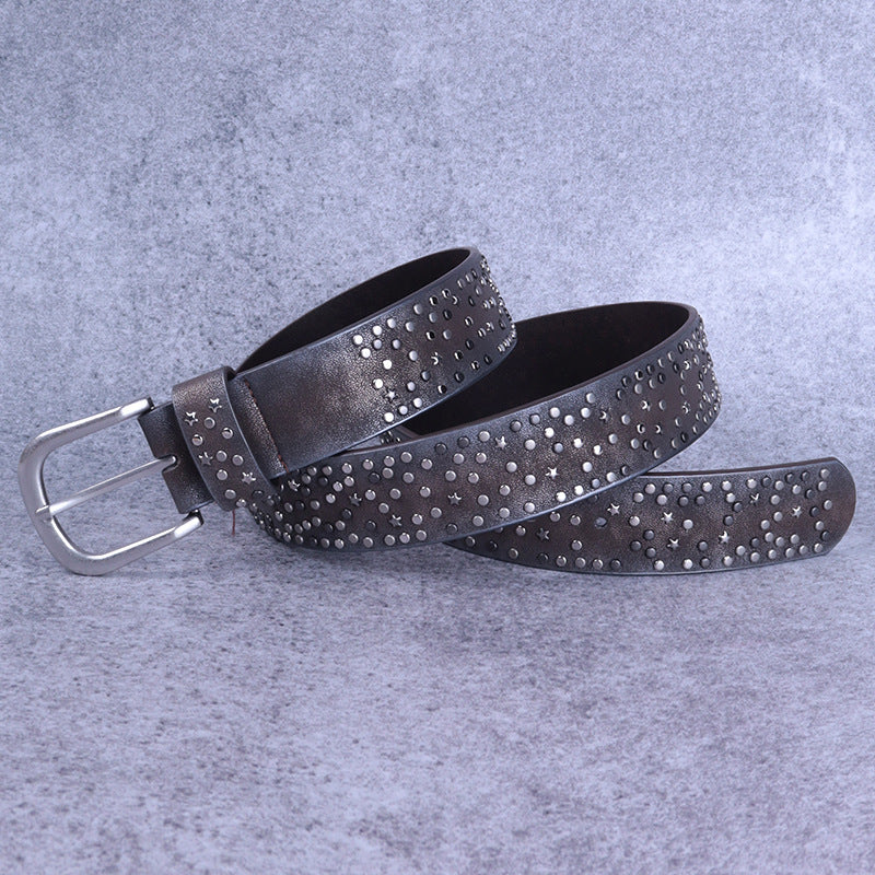 Hip-hop punk rhinestone belt gradient color retro full nail belt
