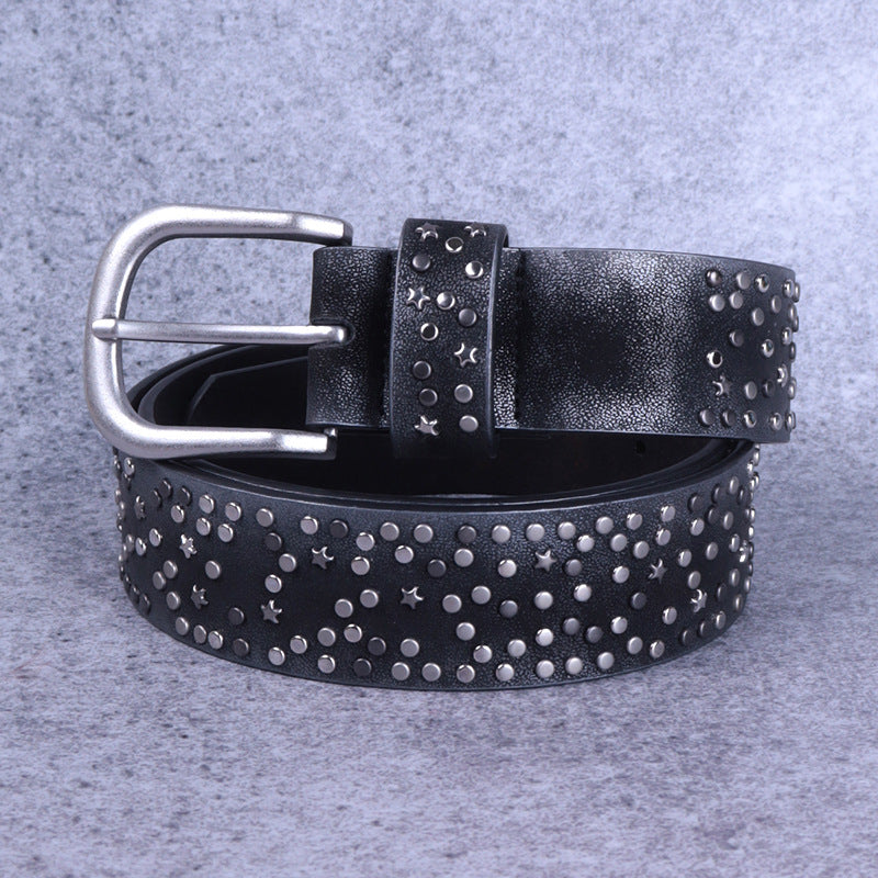 Hip-hop punk rhinestone belt gradient color retro full nail belt