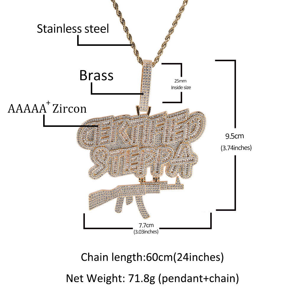 Jewelry Mixed Square Diamond AK47 Letter Pendant hiphop Spectrum Armament Word Up