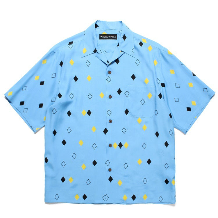 GUILTYPARTIES TIGER Shirts square pattern print rayon Hawaiian short-sleeved shirt beach shirt