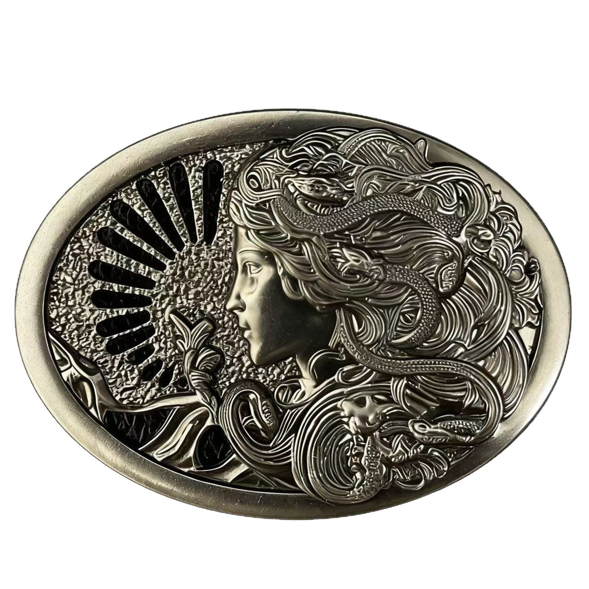 American vintage-style leather belt anti-encirclement and suppression Medusa three-dimensional relief metal buckle head belt American retro trend belt