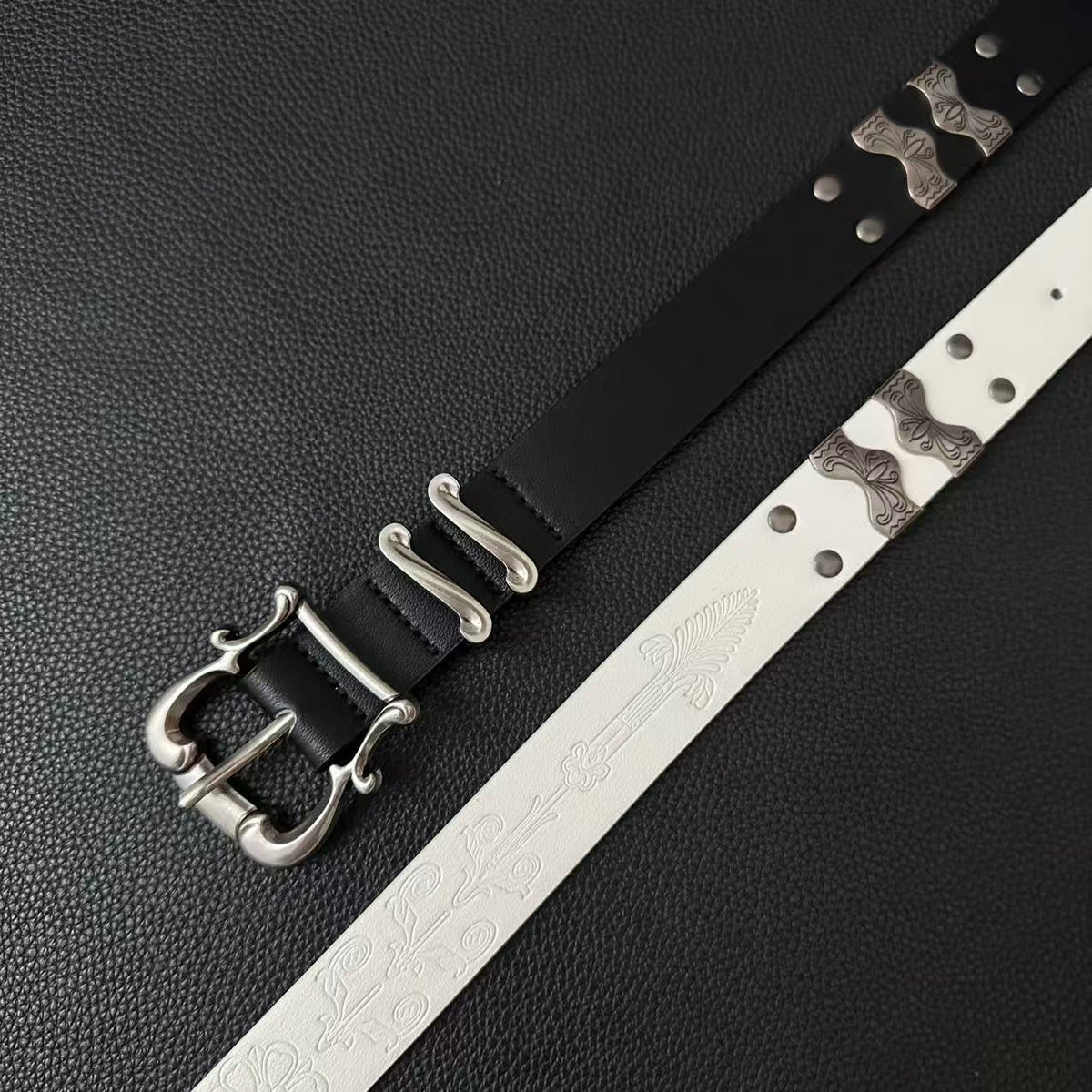 American vintage-style leather belt 25SS Iris Kendo engraved bronzing matte belt Western punk rivet metal tide jeans belt